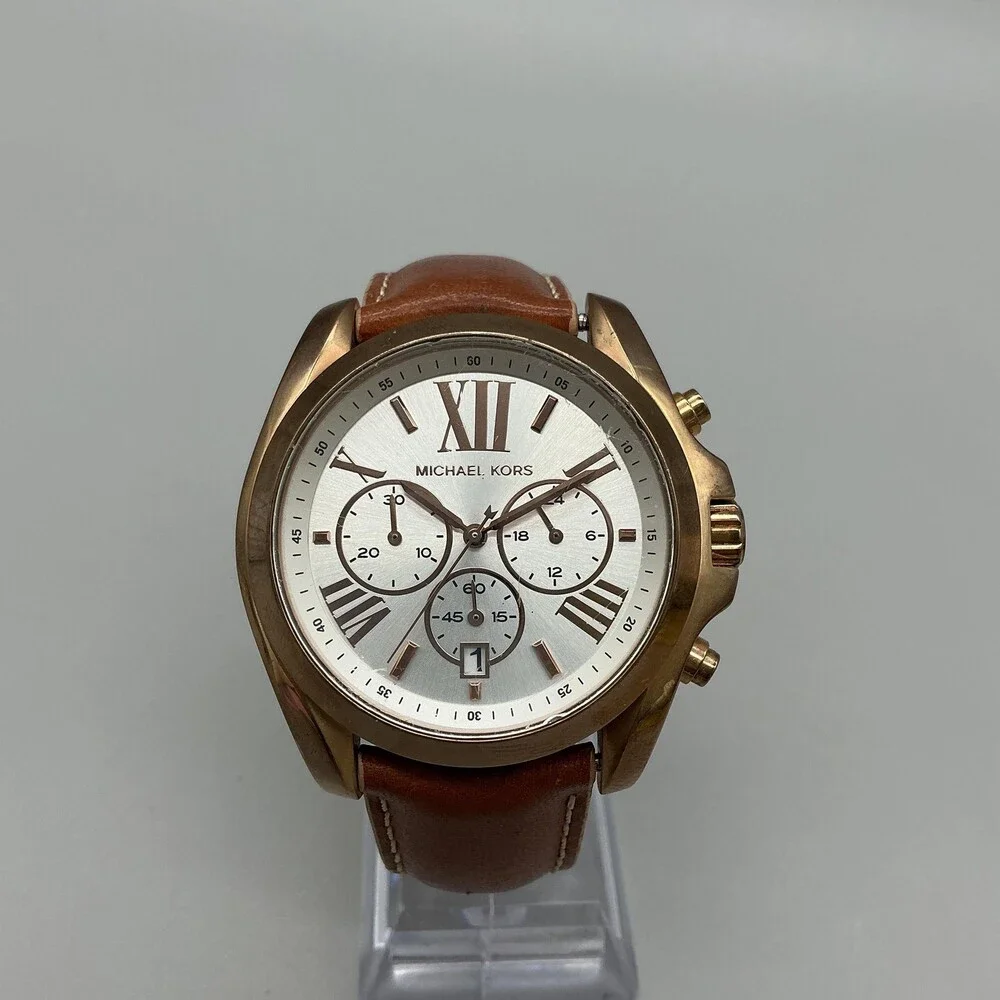 Michael Kors Mens Watch 44mm Silver Tone Leather Chronograph MK-2292 New Battery Michael Kors Men main image 3